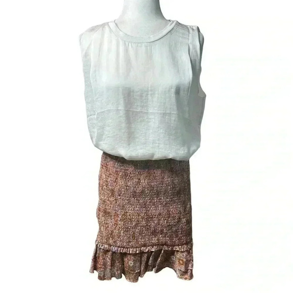 Veronica Beard Melodie Floral-Print Smocked Cotton Mini Skirt - Coral Size 10 - Picture 2 of 11